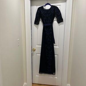 Exquisite navy on black Alice gown